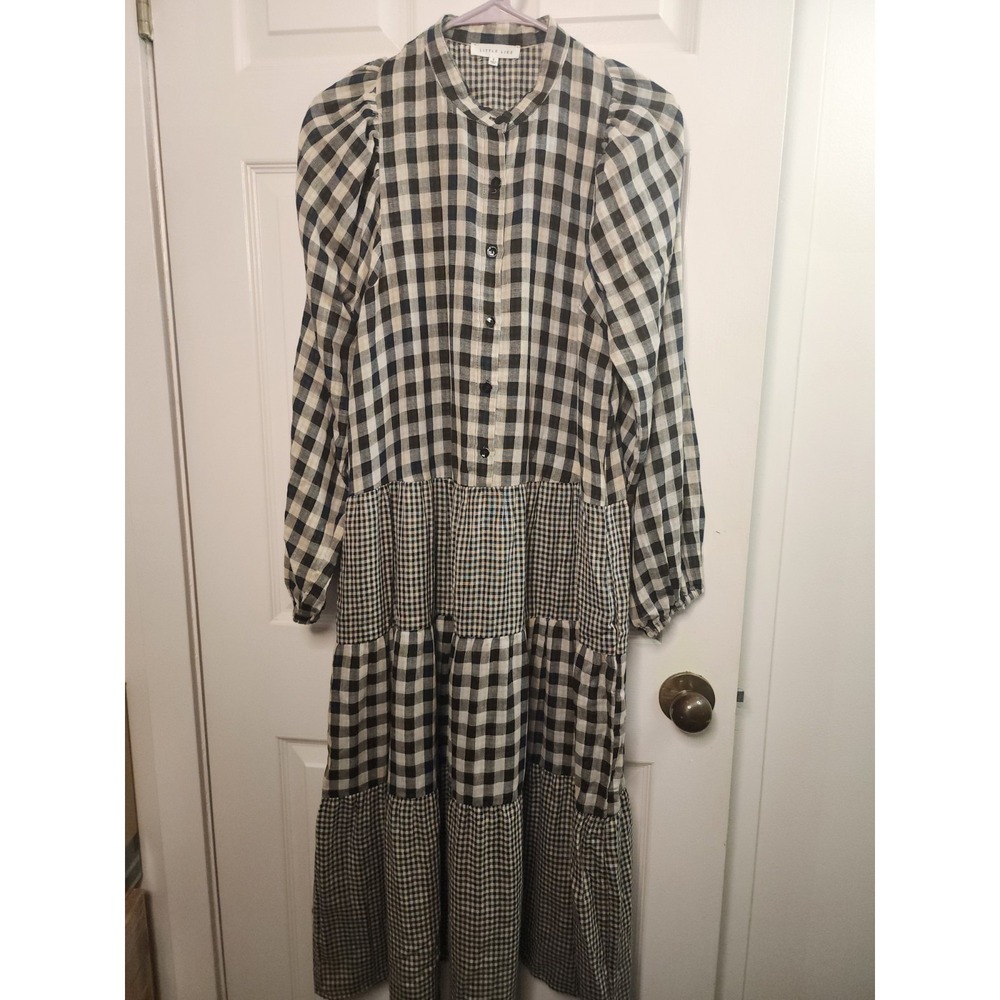 Cottagecore Patchwork Tiered Midi Dress Small Gingham Dark Academia Edgy Prairie